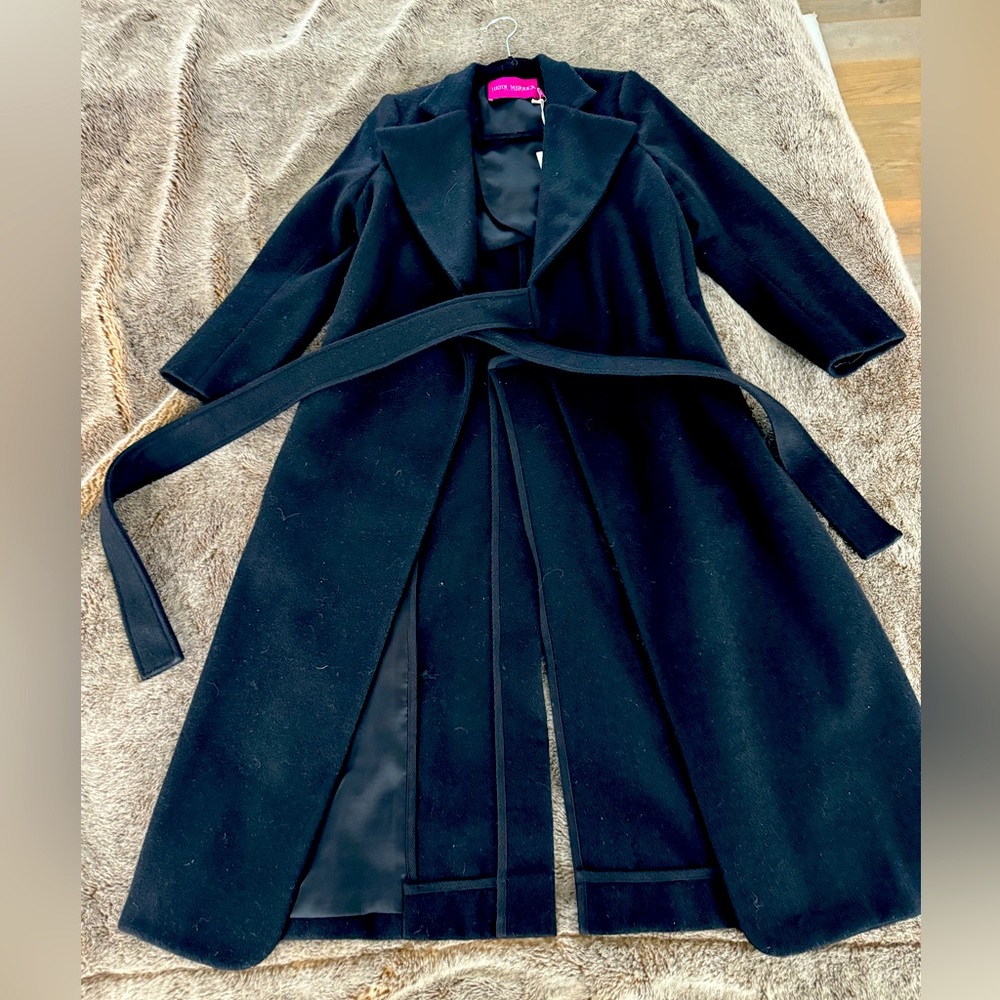 Heidi Merrick black belted Vulcan peacoat